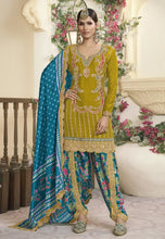 Load image into Gallery viewer, Timeless Grace Embroidered Yellow-Blue Dhoti Style Outfit
