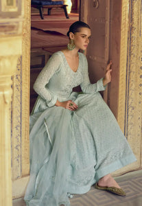 Timeless Grace Intricately Embroidered Blue Anarkali Gown