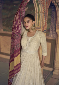 Timeless Grace Intricately Embroidered Ivory Anarkali Gown