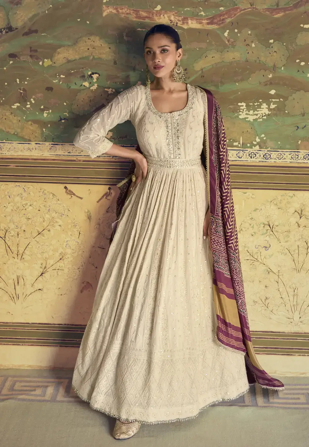 Timeless Grace Intricately Embroidered Ivory Anarkali Gown Ivory / Chikankari / Georgette Timeless Grace Intricately Embroidered Ivory Anarkali Gown Ivory / Chikankari / Georgette