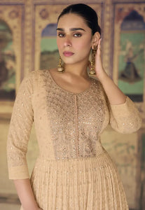 Timeless Grace Intricately Embroidered Peach Anarkali Gown