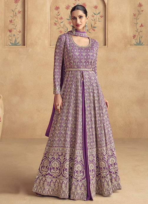 Timeless Grace Purple Embroidered Anarkali Gown 