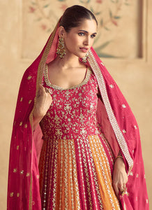 Timeless Grace Red And Orange Embroidered Anarkali Gown