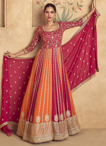 Timeless Grace Red And Orange Embroidered Anarkali Gown