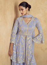 Load image into Gallery viewer, Timeless Lavender Embroidered Sharara Style Suit
