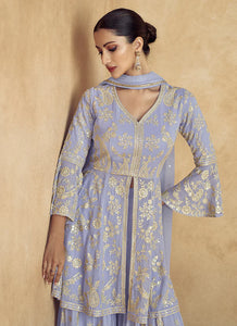 Timeless Lavender Embroidered Sharara Style Suit