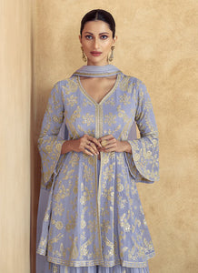 Timeless Lavender Embroidered Sharara Style Suit