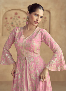 Timeless Pink Embroidered Sharara Style Suit