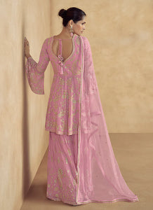 Timeless Pink Embroidered Sharara Style Suit