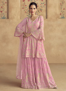 Timeless Pink Embroidered Sharara Style Suit