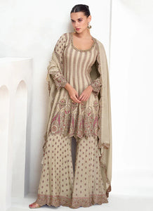 Timeless Trends Cream Embroidered Palazzo Suit