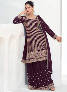 Timeless Trends Maroon Embroidered Palazzo Suit