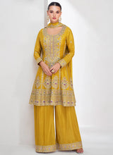 Load image into Gallery viewer, Timeless Trends Yellow Embroidered Palazzo Suit
