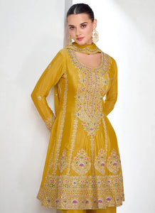 Timeless Trends Yellow Embroidered Palazzo Suit