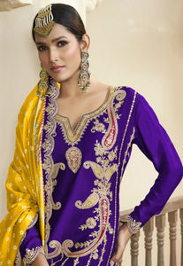 Timeless Grace Embroidered Purple-Yellow Dhoti Style Outfit-2