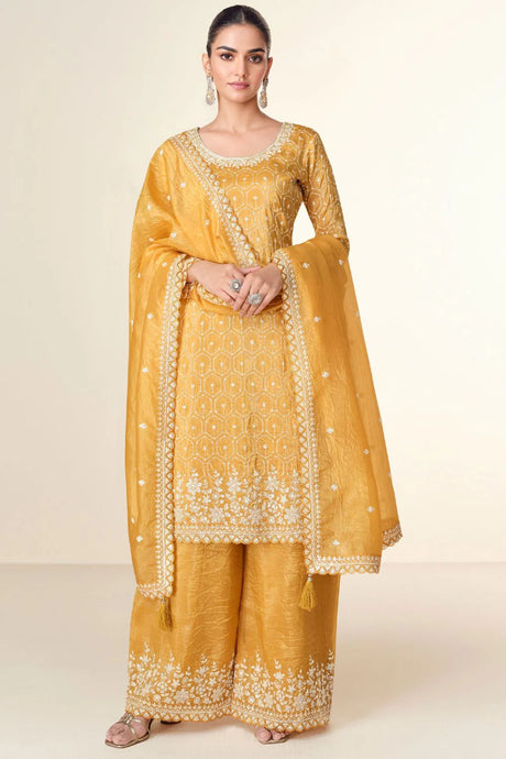 Timelessly Embellished Honey Yellow Sharara Suit