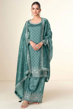 Load image into Gallery viewer, Timelessly Embellished Slate Blue Sharara Suit
