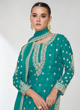 Load image into Gallery viewer, Turquoise  Colour Exquisite Embroidered Sharara Attire
