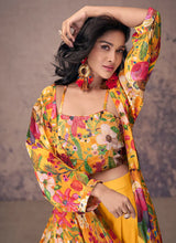 Load image into Gallery viewer, Vibrant Blooms Yellow Multicolor Floral Jacket Style Palazzo
