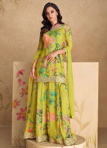 Vibrant Green Multicolor Floral Sharara Style Suit