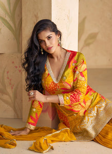 Vibrant Orange Multicolor Floral Sharara Style Suit