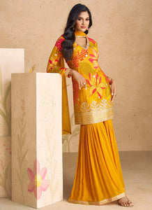 Vibrant Orange Multicolor Floral Sharara Style Suit