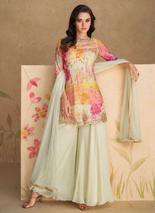 Vibrant White Multicolor Floral Sharara Style Suit