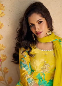 Vibrant Yellow Multicolor Floral Sharara Style Suit