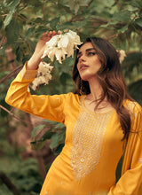 Load image into Gallery viewer, Yellow Colour Embroidered Pant Style Suit
