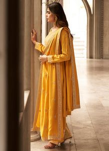 Yellow Colour Embroidered Pant Style Suit