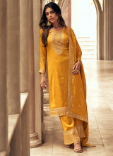 Load image into Gallery viewer, Yellow Colour Embroidered Pant Style Suit
