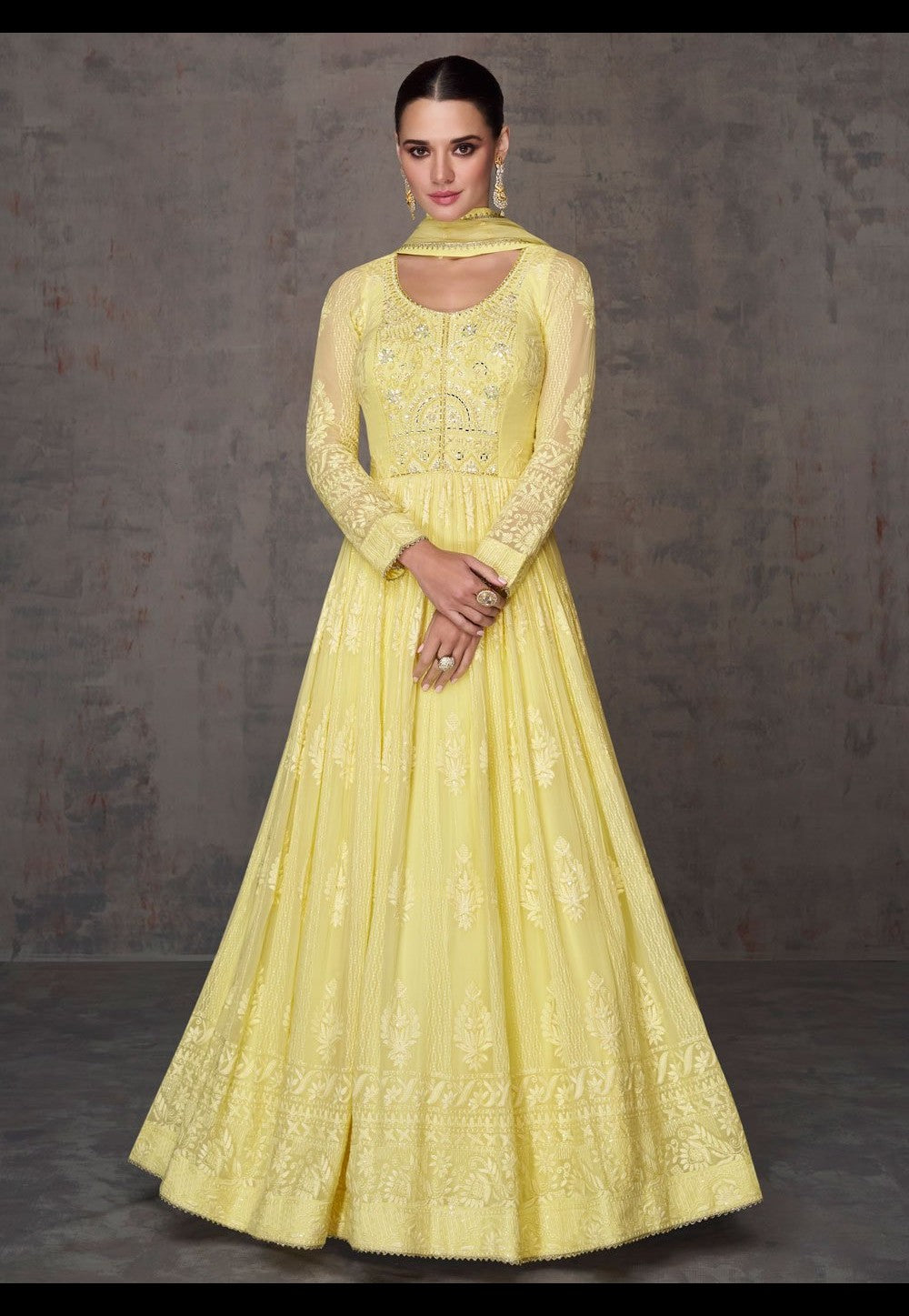 Yellow Exquisite Heavy Embroidered Anarkali Salwar Suit