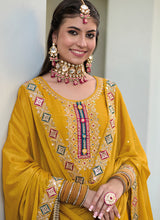 Load image into Gallery viewer, Yellow Multi Colour Designer Gharara Style Suit
