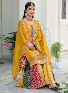 Yellow Multi Colour Designer Gharara Style Suit