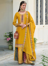 Load image into Gallery viewer, Yellow Multi Colour Designer Gharara Style Suit
