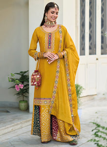 Yellow Multi Colour Designer Gharara Style Suit