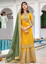 Load image into Gallery viewer, Yellow and Green Heavy Embroidered Palazzo Style Suit fashionandstylish.myshopify.com
