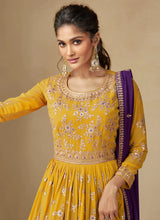 Load image into Gallery viewer, Yellow and Purple Embroidered Lehenga Choli

