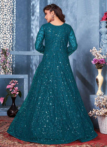 Aqua Blue Floral Heavy Embroidered Gown Style Anarkali fashionandstylish.myshopify.com