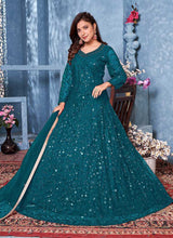 Load image into Gallery viewer, Aqua Blue Floral Heavy Embroidered Gown Style Anarkali fashionandstylish.myshopify.com
