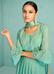 Aqua Green Heavy Embroidered Anarkali Suit