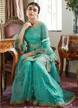 Load image into Gallery viewer, Aqua Green Heavy Embroidered Sharara Style Suit fashionandstylish.myshopify.com
