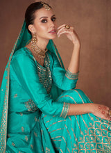 Load image into Gallery viewer, Aqua Mirror Embroidered Stylish Sharara Suit
