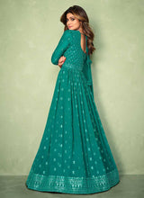 Load image into Gallery viewer, Aqua Sequins Embroidered Jacket Style Anarkali Suit fashionandstylish.myshopify.com
