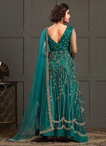 Aquamarine Heavy Embroidered Gown Style Anarkali Suit fashionandstylish.myshopify.com