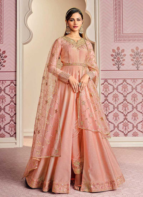 Baby Pink Floral Embroidered Designer Pant Style Anarkali fashionandstylish.myshopify.com