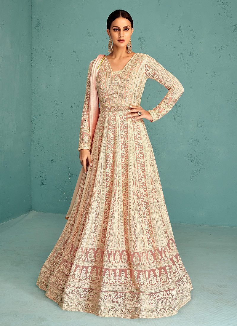 Baby Pink  Heavy Embroidered Anarkali Suit