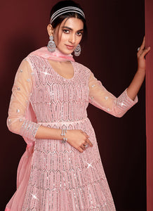 Baby Pink Heavy Embroidered Kalidar Anarkali