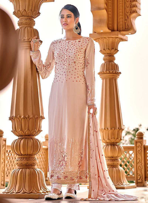 Baby Pink Heavy Embroidered Straight Pant Style Suit fashionandstylish.myshopify.com