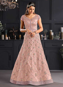 Baby Pink Heavy Floral Embroidered Kalidar Gown Style Anarkali fashionandstylish.myshopify.com